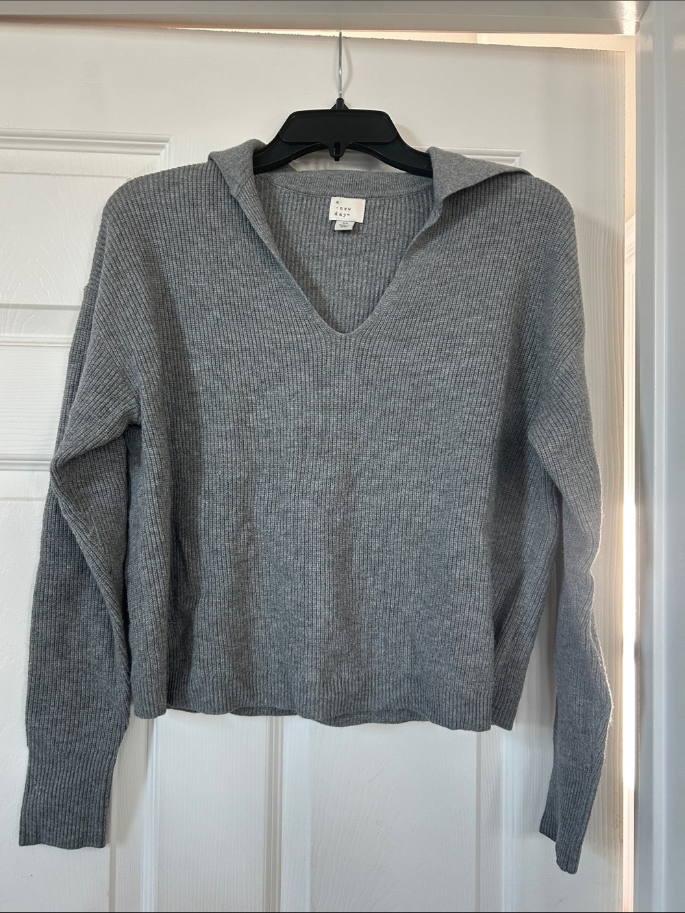 a new day Gray Ribbed V-Neck Sweater